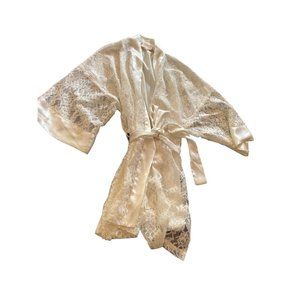 Victoria's Secret White Satin Lace Front Mini Robe Cover One Size